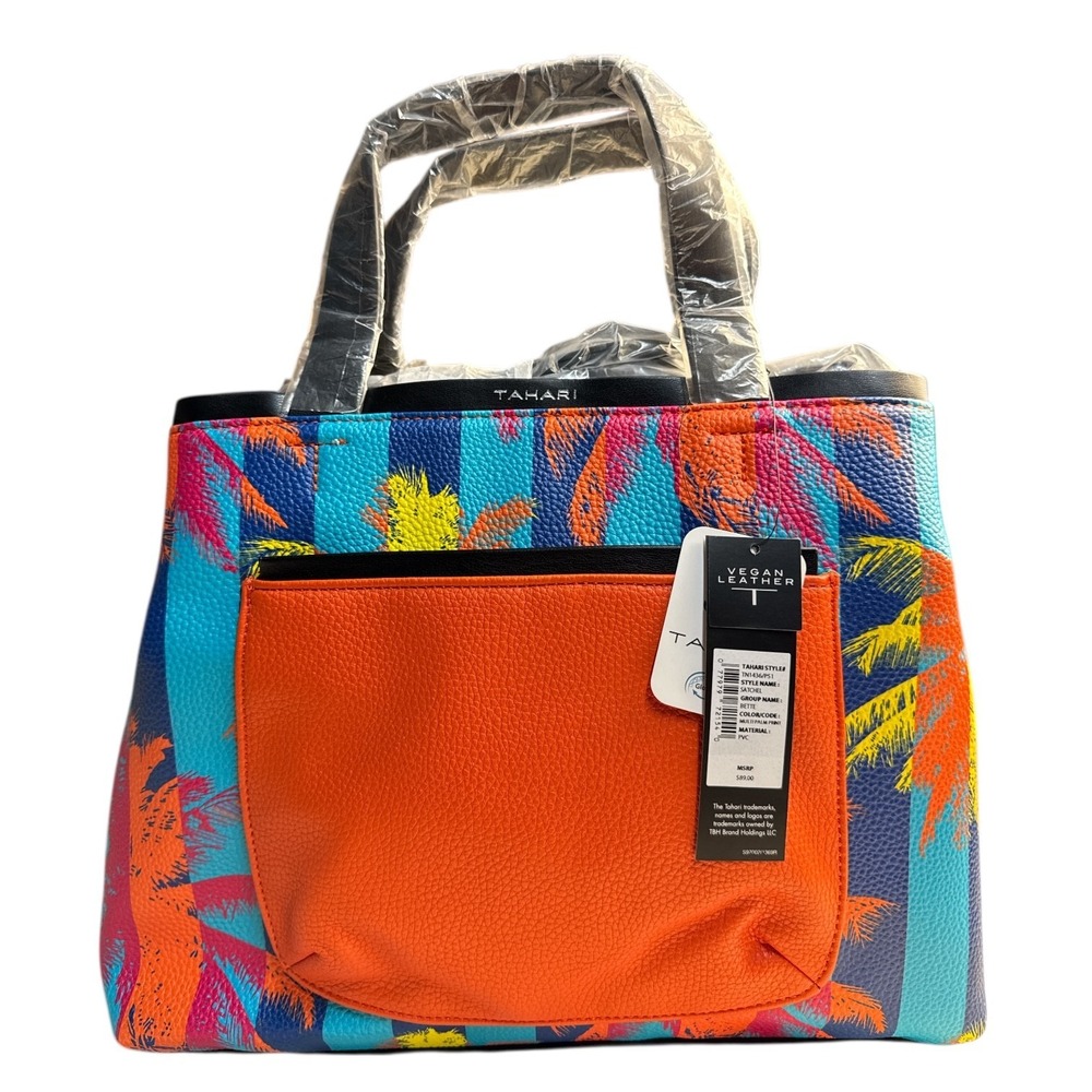 Tahari Bette Satchel Palm‎ Print Vegan Leather Crossbody Bag Multicolor NWT